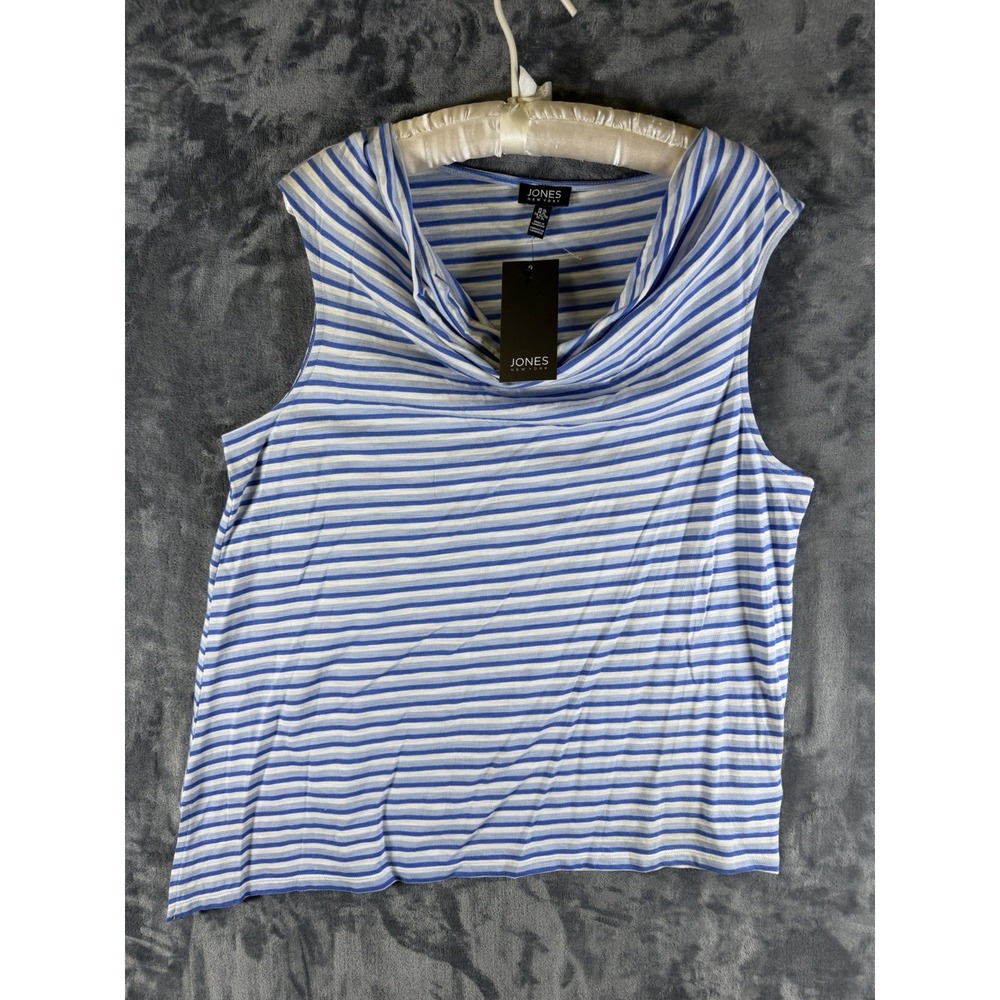 NWT Jones New York Sleeveless Blue White Cowl Neck Blouse Top Sz XL MSRP $49
